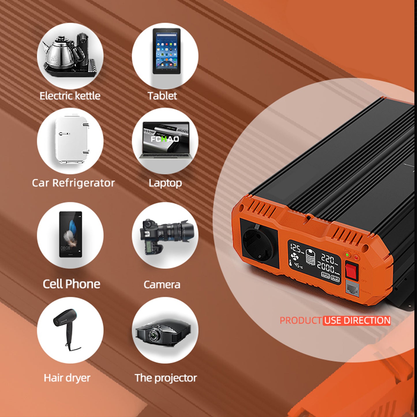 Fchao 6000W Pure Sine Wave Inverter: 12V to 220V Converter EU Socket, LCD Display Remote Controller,for Camping, RVs, and Home