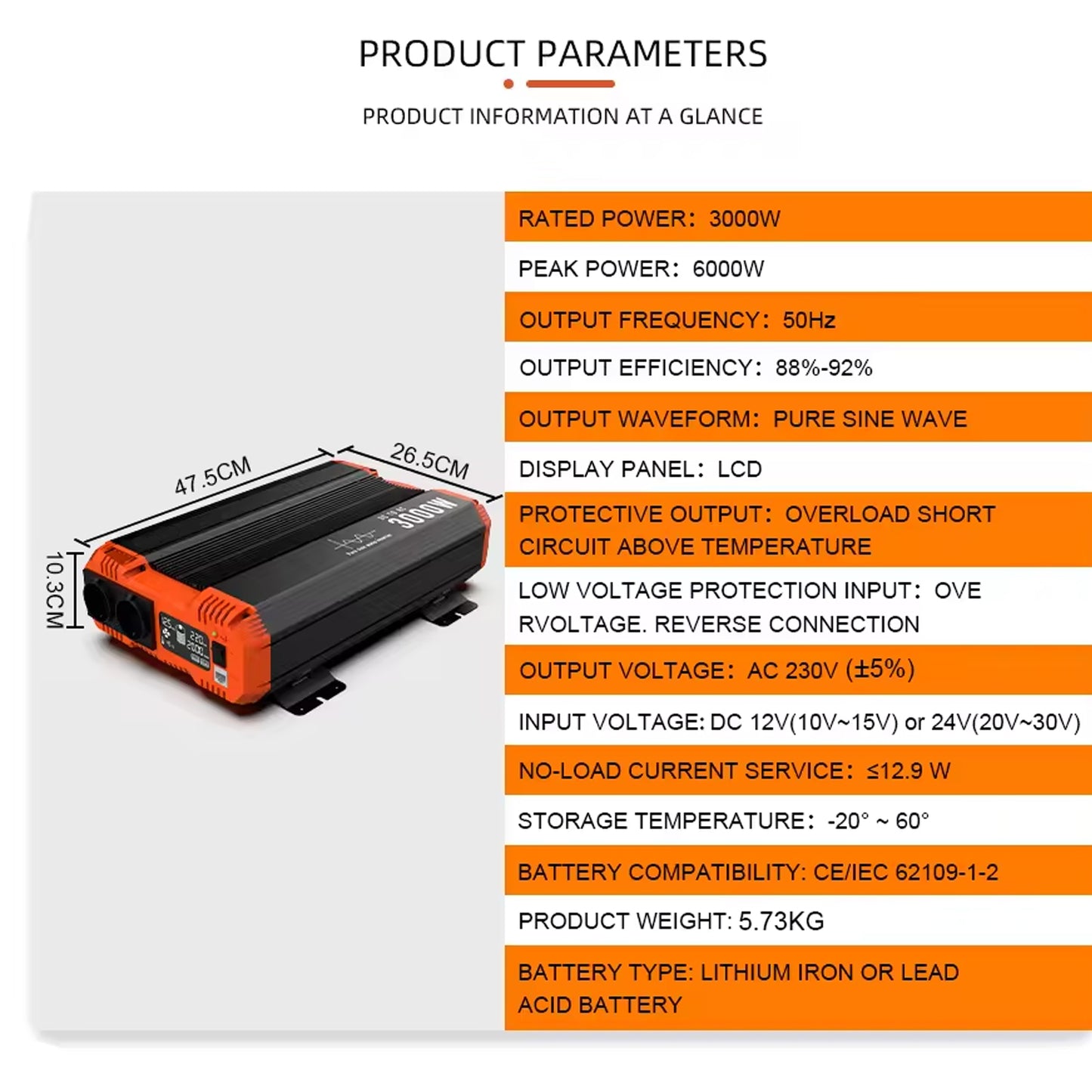 Fchao 6000W Pure Sine Wave Inverter: 12V to 220V Converter EU Socket, LCD Display Remote Controller,for Camping, RVs, and Home