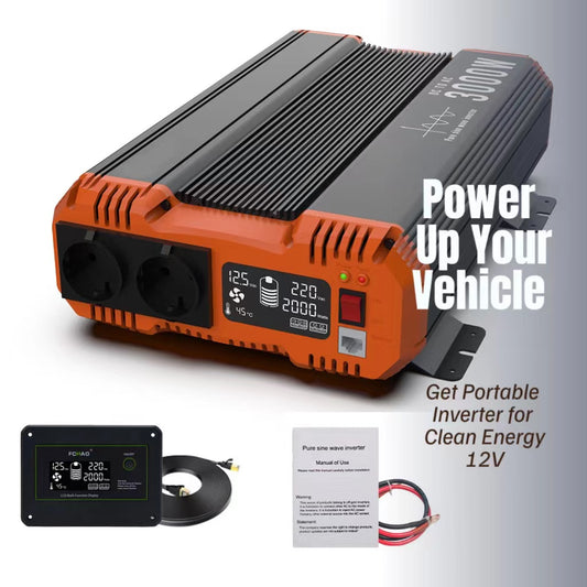 Fchao 6000W Pure Sine Wave Inverter: 12V to 220V Converter EU Socket, LCD Display Remote Controller,for Camping, RVs, and Home