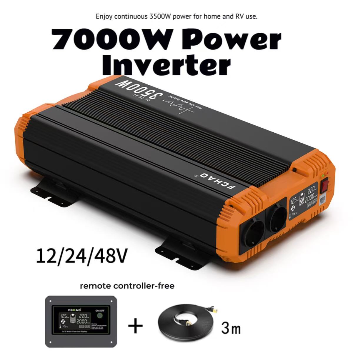 Fchao Pure Sine Wave Inverter Power Inverter 7000W DC 24V To AC 220V 230V 50HZ Continuous Power 3500W Suitable For Home And RV